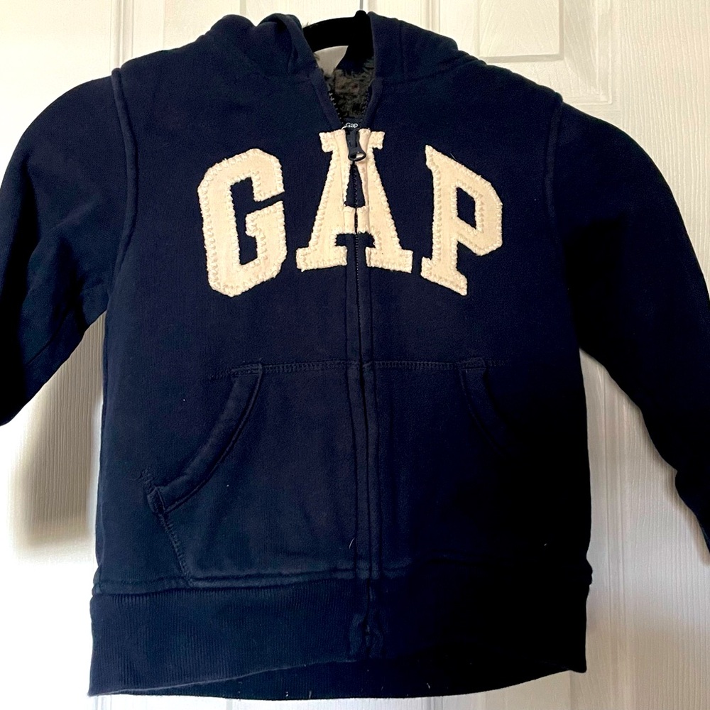 Baby Gap Toddler Boy’s Teddy Lined Zipper Hoodie- Navy Blue, Size 4T